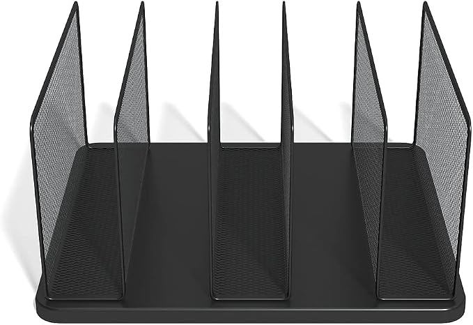 TRU RED Wire Mesh File Organizer, 5‑Compartment, Matte Black, 2‑Pack – Vertical Desktop Sorter for Files, Folders & Mail