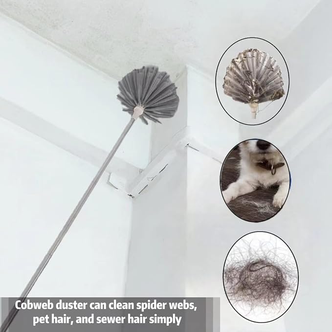 Microfiber Feather Duster 4-in-1 Kit, Dusters for Cleaning, Duster with Extension Pole 100 Inches, Cobweb Duster, Microfiber Dusters for High Ceilings and Fans, Blinds, Cars and Furniture