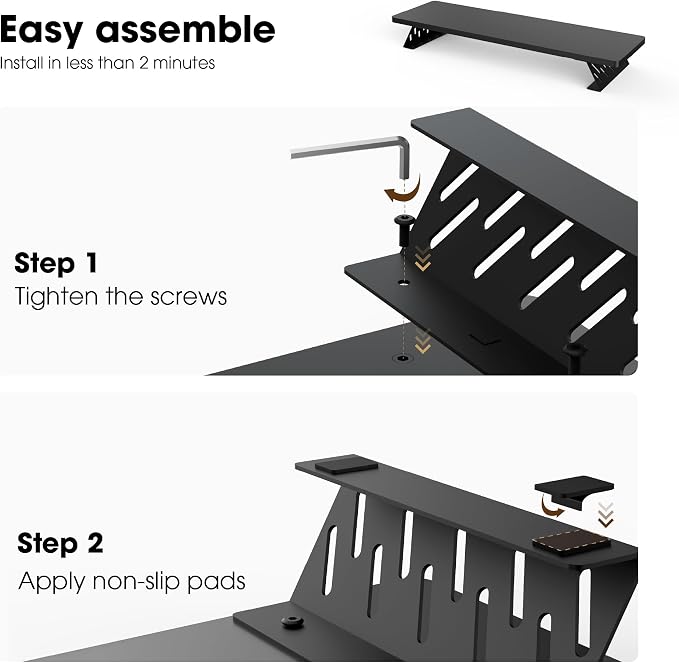 Fenge Dual Monitor Stand Riser, 42.5 Inch Desk Top Shelf for 2 Monitors, Computer Stands for Desk, Wood & Steel Desktop Riser for Laptop, PC, Printer