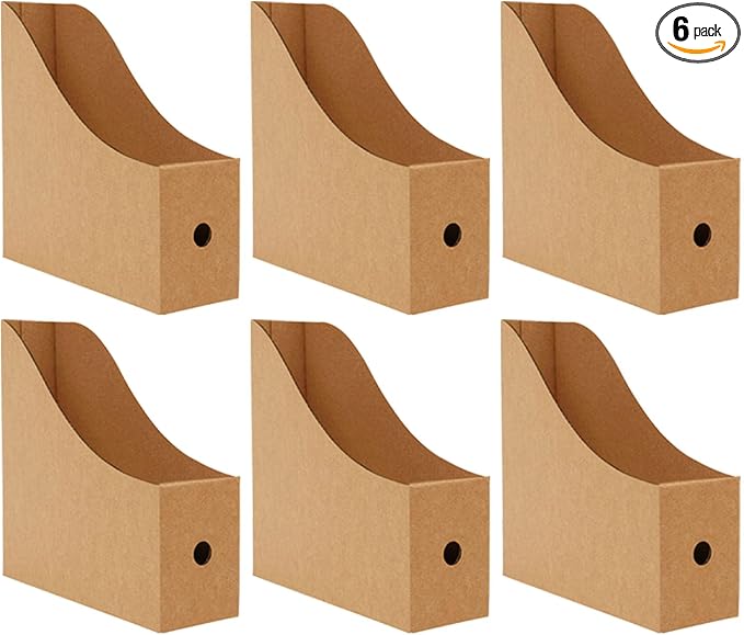 Limitliho 6 Pack Brown Cardboard Magazine Holder for Desk, Book Bins for Classroom Library,Office,Home, 10.6" H x 10.2" L x 3.5" W in Magazine File Holder
