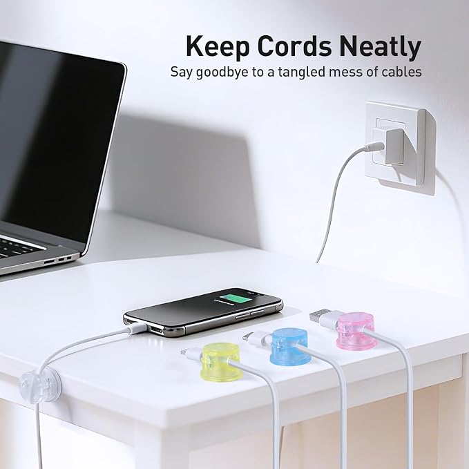AGPTEK 8 Pack Magnetic Cable Clips, 360° Rotatable Cord Holder, Colorful | Cable Holder for Nightstand, Desk Cord Organizer Adhesive Wire Management Home Phone Charging Cords USB Cable Keeper