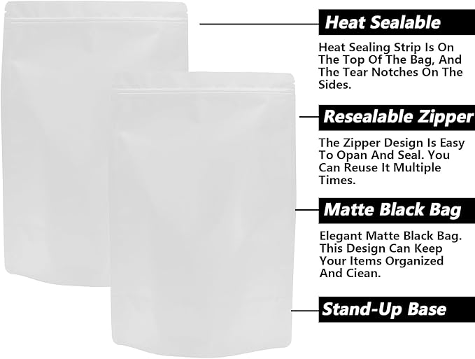 50PCS Smell Proof Resealable Pouch Bags,ULIFESTAR Aluminum Foil Flat Food Storage Bag,Sealable Pcsaging Zipper Pouches with Tear Notches for Pcsaging Lipgloss,Jewelry,etc(20*30cm/7.87*11.81",White)