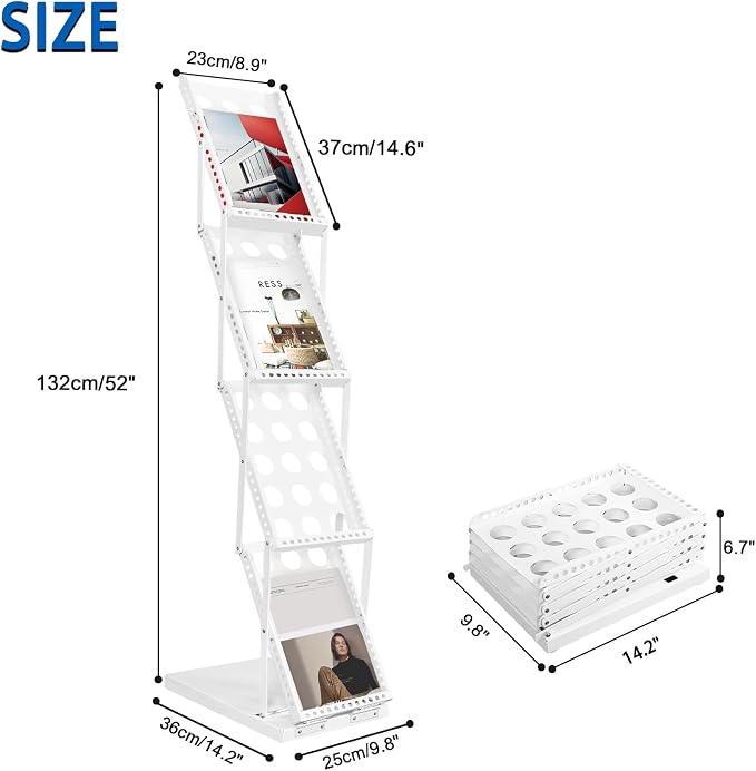 Foldable Brochure Display Stand with Carrying Bag, Literature Stand 4 Tier | Literature Rack for Trade Shows, Exhibitions, Office, and Retail Stores. Sturdy, Portable, and Easy to Assemble, White Finish