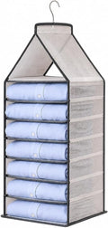 Hanging Closet Organizer, 6-Shelf Foldable Wardrobe Storage for Clothes, Space Saving Hanging Organizer with Reinforced Hook for Sweaters, Pants & Shirts (Large Grey)