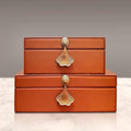 Orange Red Leather Jewelry Box, Light Luxury Home, TV Cabinet, Soft Decoration Model Room, Wine Cabinet, Decoration Box, Treasure Ornament Gift