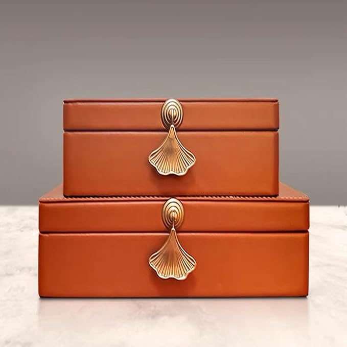 Orange Red Leather Jewelry Box, Light Luxury Home, TV Cabinet, Soft Decoration Model Room, Wine Cabinet, Decoration Box, Treasure Ornament Gift