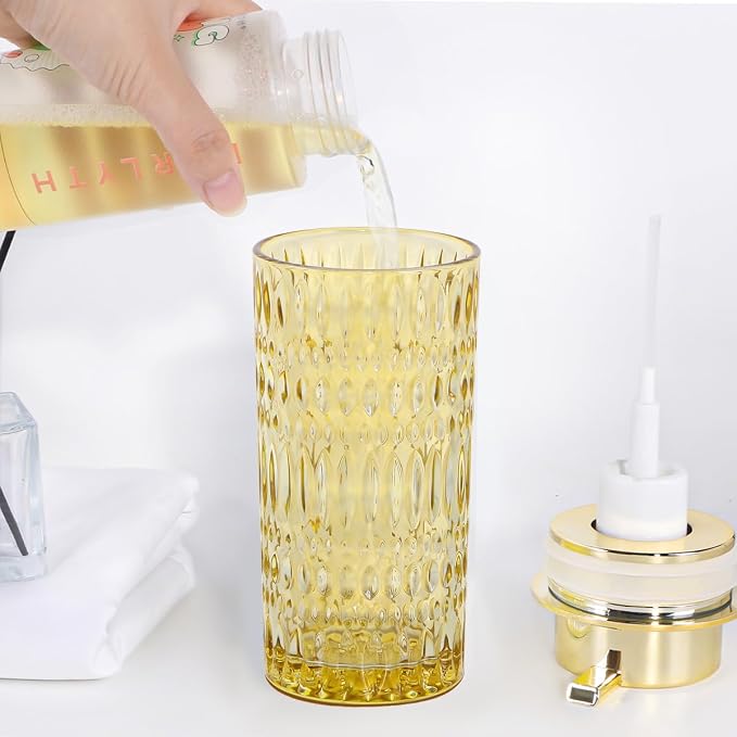 Foaming Soap Dispenser, Amber Glass Soap Dispenser, 14 Oz Refillable Foam Soap Dispenser Pump Bottle Container for Bathroom Kitchen Countertop Decor