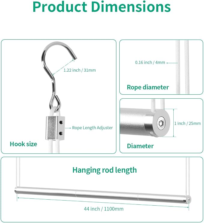 BaiNong Adjustable Closet Hanging Rod 44" Silver Closet Rod Extender | Heavy Duty Double Hanging Closet Rod, Walk-in Closets, and Clothes Rack to Maximize Storage Space