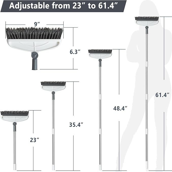 Grout Cleaner with Long Handle & Stiff Swivel Bristles - 2-in-1 Scrubber and Scraper, Tapered Design for Tile Floors, Baseboards, and Tight Spaces