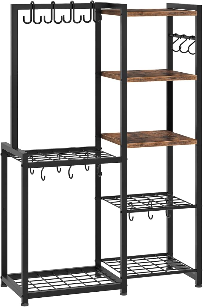 CHOEZON 5-Tier Pot Rack, Cookware Stand with Hooks, Pans Pots Organizer for Kitchen, Living Room, and Bedroom, Black TPR17BF