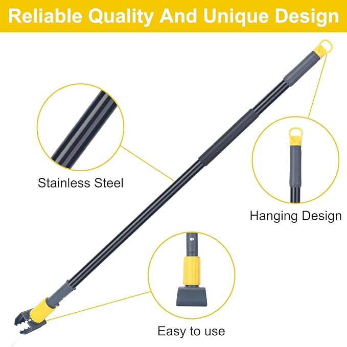 KeFanta Metal Mop Handle Commercial Heavy Duty,58" Industrial Mop Stick with Jaw Clamp,Wet Gripper Mops Head Replacement Holder for Floor Cleaning