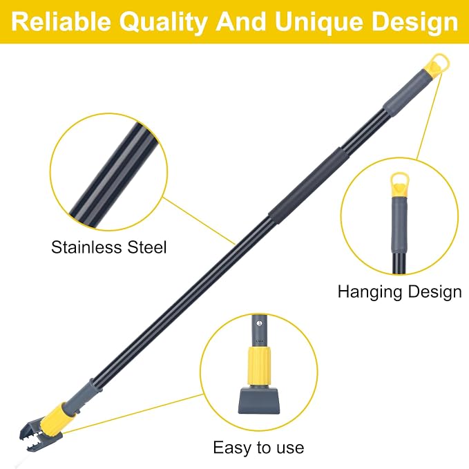 KeFanta Metal Mop Handle Commercial Heavy Duty,58" Industrial Mop Stick with Jaw Clamp,Wet Gripper Mops Head Replacement Holder for Floor Cleaning(2 Pack)
