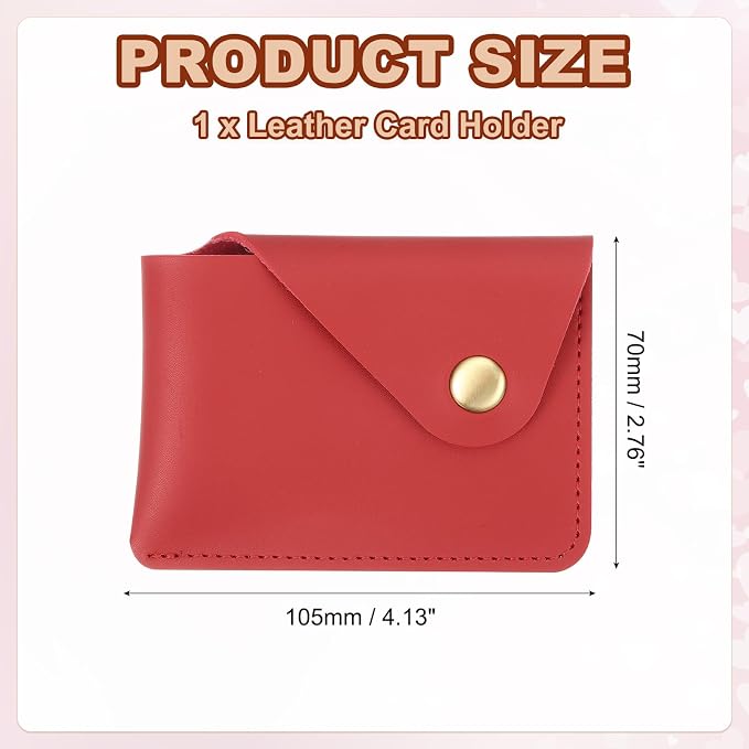PATIKIL Slim Leather Card Holder with Snap Closure, Leather Front Pocket Wallet Card Case Holder for Cash Coin Men and Women Business Office, Red