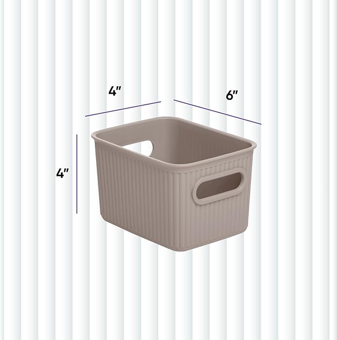 Superio Ribbed Collection - Decorative Plastic Basket Open Home Storage Bins Organizer, Small Taupe (2 Pack) Container Boxes for Organizing Closet Storage Bins for Shelves Drawer Shelf 1.5 Liter