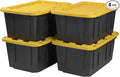 CX Black & Yellow 27-Gallon Heavy Duty Stackable Storage Bins with Lids, Dorm Room Essentials, Moving Boxes, Back to School, Classroom Organization, Home Organization, 4 Pack (14.3"H x 20.6"W x 30.6"D)