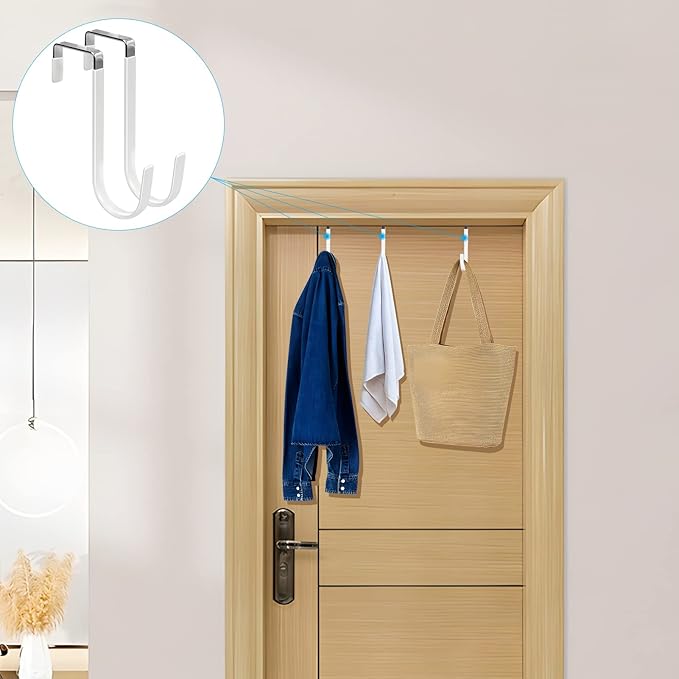 FYY Over the Door Hooks, Single-Hanger 4 Pack, Fits Doors 1 3/8" White | Heavy Duty Metal, Hold 20lbs, Rubber-Coated, No-Drilling, for Bathroom Dorm, Hanging Towels Clothes Hats Bags Coats Wreaths
