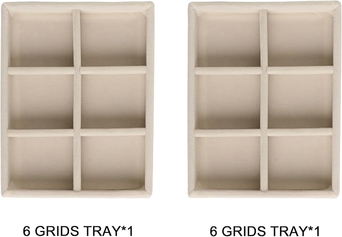Frebeauty Small Jewelry Trays for Drawer,2 Pack 6 Grid Earring Organizer | Jewelry Display for Rings Stud,Jewelry Box Inserts,Drawer Inserts,Adjustable Dividers,Earring Organizer,Stackable,Mini Size