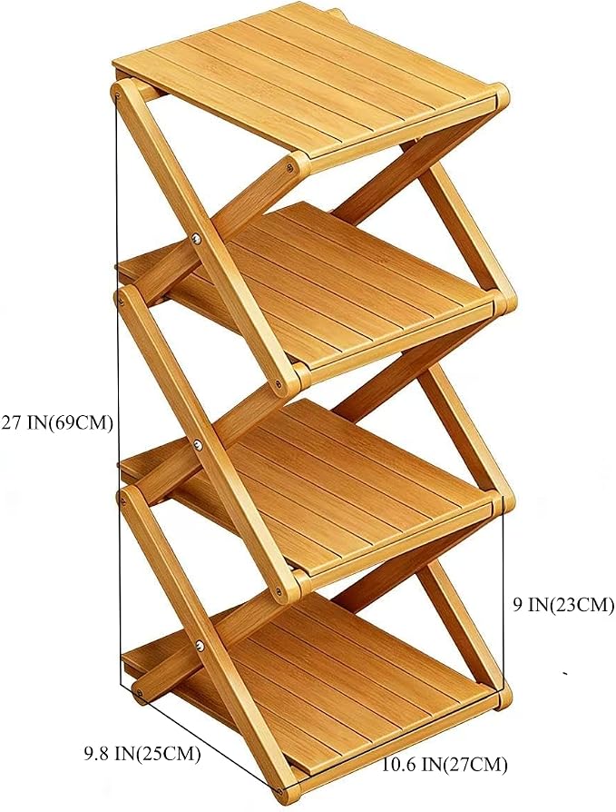 Bamboo Shoe Rack - No Assembly Required, Tall Narrow Foldable Shoe Organizer, Space-Saving Multifunctional Shelf for Entryways, Corners, Bedrooms, Balconies, 4 Layer(Reinforced and Thickened)