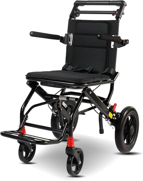 (Seat Width:16") Ultralight Lightweight Folding Wheelchair, Transport Wheelchair for Adults Support 220lbs with Foldable Pedals and Flip-Backs Arms, Handbrake & Storage Bag (12 inch PU Rear Wheel)