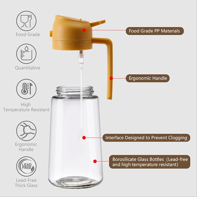 SWEET VIEW Oil Sprayer for Cooking 16oz/470ml | Glass Oil Dispenser/Pour Bottle, Kitchen Accessories, Kitchen Gadgets for Air Fryer, Salad, BBQ, with Stickers (Yellow)