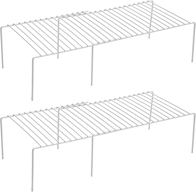 Kitchen Cabinet Expandable Shelf Organizers Set of 2, Adjustable Metal Wire Pantry Storage Shelves Rustproof Cupboard Spice Shelf Rack for Cupboard Countertop Pantry Drawer Utensils