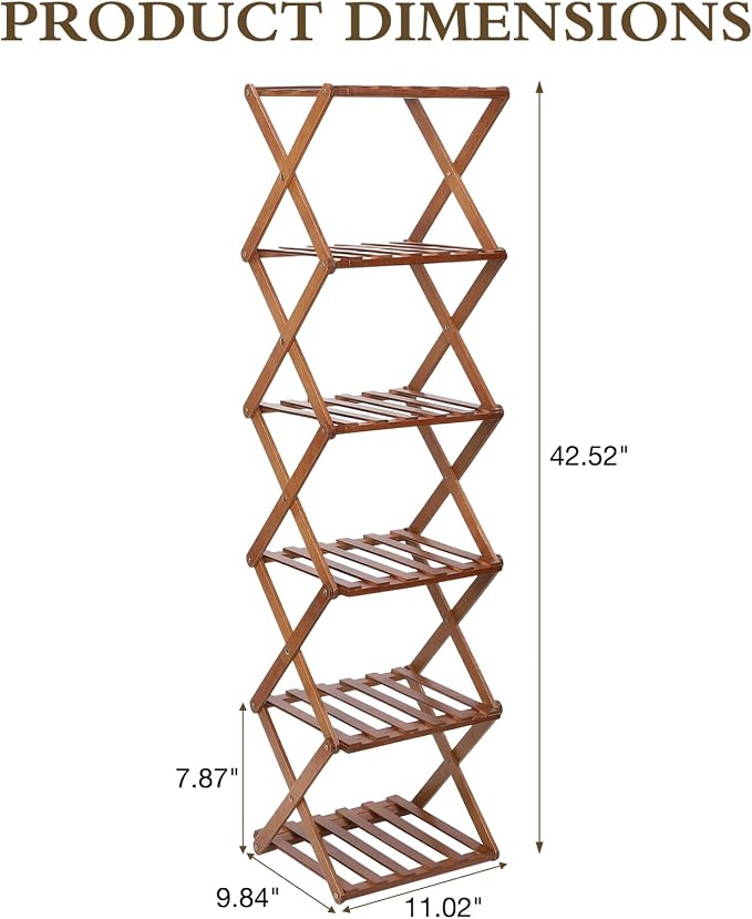 Bamboo Shoe Rack 6 Tier Foldable Shoe Rack for Entryway | Narrow Vertical Shoe Organizer Free Standing Shelf, Multifunctional Slim Storage for Bedrooms Living Room Corner