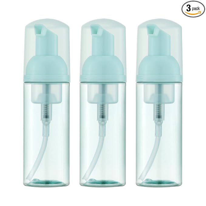 Travel Foam Pump Bottle - 2oz Small Size Foaming Hand Soap Dispenser - Mini Portable Mousse Lash Shampoo Kit Container for Hair - Empty Leak Proof Plastic Green Foamer for Liquid Toiletry 3Pack