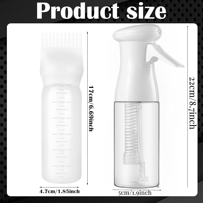 Zicotour Continuous Hair Spray Bottle and Root Comb Applicator Bottle Hair Oil Applicator Water Mister for Hairstyling (White)