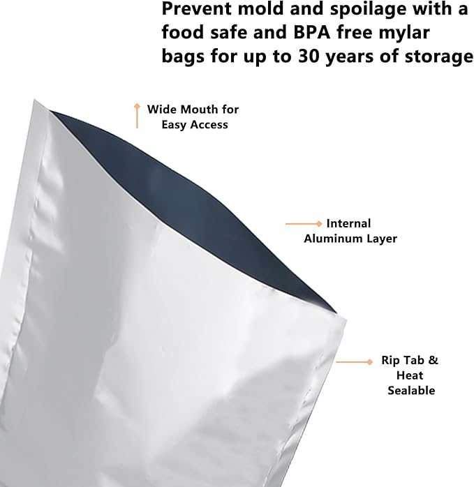 Heat Sealable Mylar Food Storage Bag,ULIFESTAR 5.5Mil Thicker Food Storage Pouches Oxygen Absorbers Vacuum Seal Airtight Packaging for Coffee Beans, Tea, Grains, etc（40 * 60cm/15.75 * 23.62'' ）