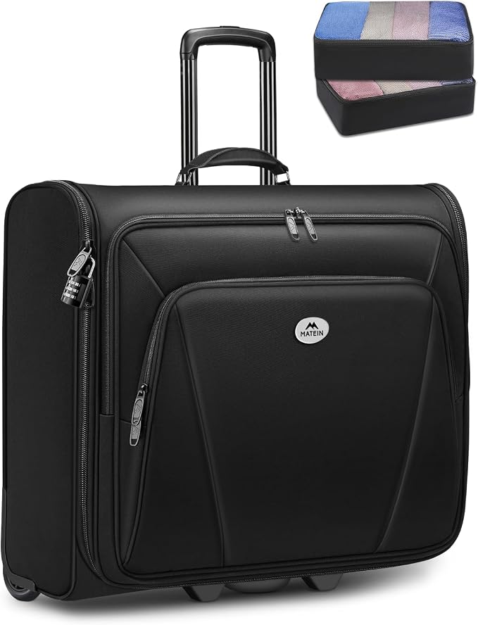MATEIN Rolling Garment Bag with 2 Packing Cubes, Large Travel Garment Bags | Check-in Luggage, 17.3 Inch Laptop Compartment, Wrinkle Free, Wheeled Business Softside Suitcase, For Men and Women, Black