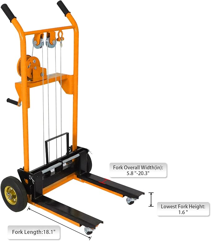 Tory Carrier Material Lift Winch Stacker, 440 lbs Capacity Pallet Stacker, 35.4" Lifting Height, Pallet Truck Dolly, Swivel Casters Lift Table Cart, Forklift with Steel Platform(Yellow)