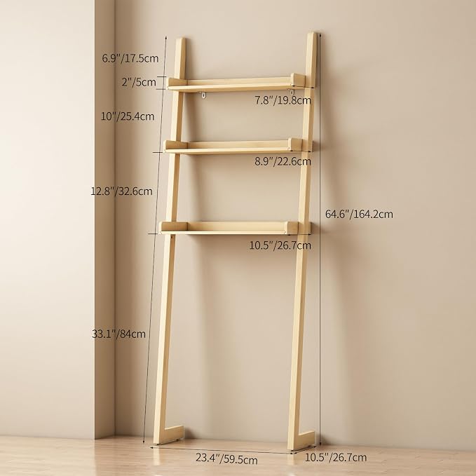 Solid Bamboo Toilet Shelf,3 Tier Bathroom Shelf with Anti-Slip Base | Solid bamboo over the toilet storage – naturally moisture-resistant for bathrooms, built for long-lasting durability