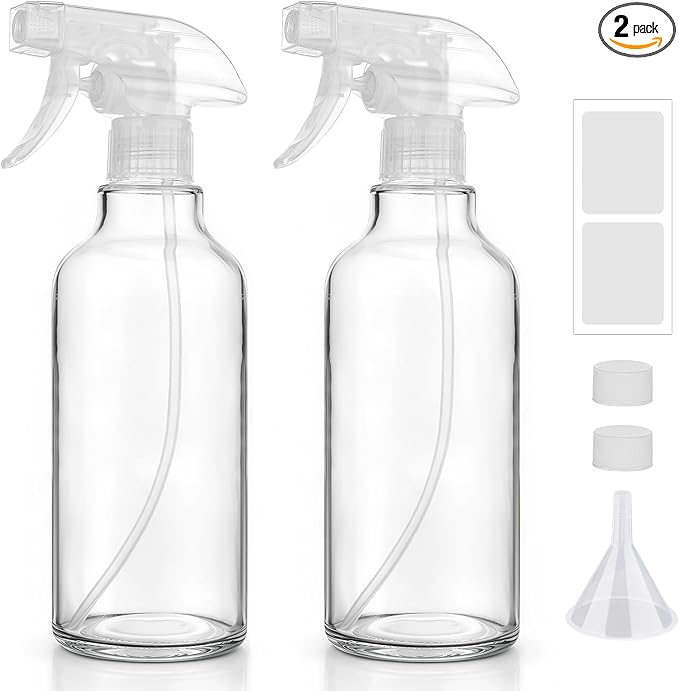 16.9oz Glass Spray Bottles 2 Pack,Mist/Stream Spraying | Adjustable Refillable Containers for Hair Care, Cleaning Solutions, Plants, Essential Oils
