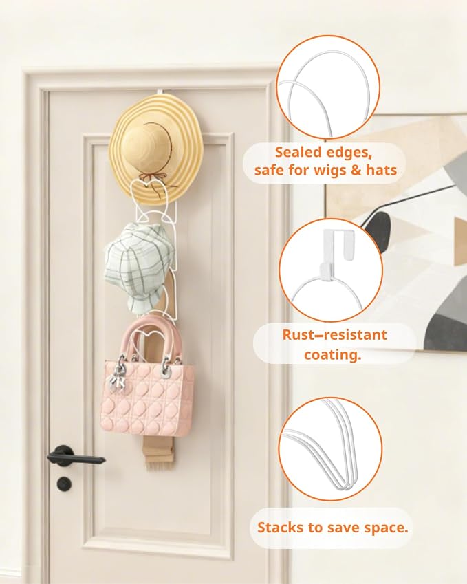 LINFIDITE 10 Pack Hat Rack Hanging Baseball Caps Display Storage Rack Hat Organizer Wigs Rack Over Door Wall Mounted Scarves Handbags Storage Holder for Door, Wall, Closet, Bathroom,White
