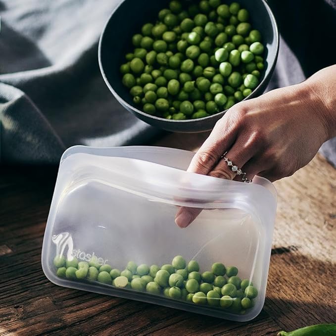 Stasher Silicone Reusable Food Storage Bags, 4-Pack, Reusable Freezer Bags, Microwave, Dishwasher, Oven Safe, Sous Vide, Premium Lunch Containers, Eco Friendly, Snack Bags, Food-safe Silicone, Clear