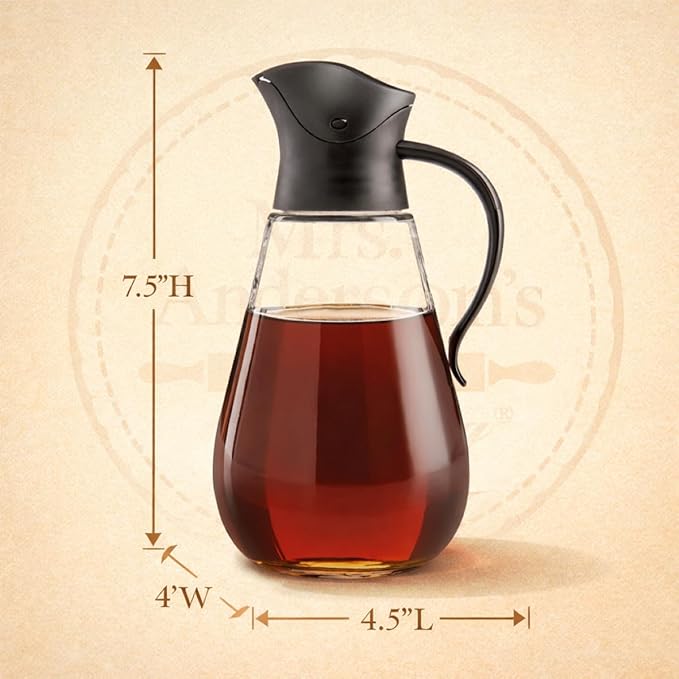 Mrs. Anderson's Baking Store'N Pour Syrup Dispenser, 18.5-Ounce Capacity, Glass With Drip-Free Spout For Pancakes And Breakfast