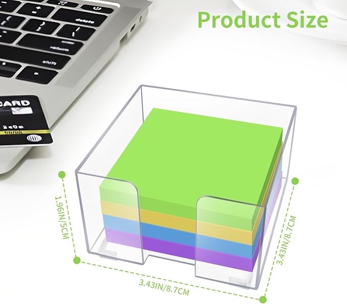 Acrylic Sticky Note Holder, Clear Acrylic Notepad Holder | for 3" x 3" Sticky Note Storage, with 200 Sheets Self-Stick Sticky Notes, for Office and Classroom Desk Organization