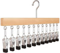 Hanging Closet Organizer with 12 Clips, Space Saving Closet Storage for Hats, Scarves, Socks, Jeans, Skirts & Pants, Multi-Purpose Clothes Hanger with Clips (1 PCS, Wood)