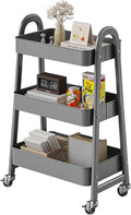 DUMOS 3 Tiers Rolling Cart, Utility Cart, Metal, Gray | Mobile Storage, Lockable Wheels, Utility Shelving Unit, Kitchen, Bathroom, Laundry, Narrow Places
