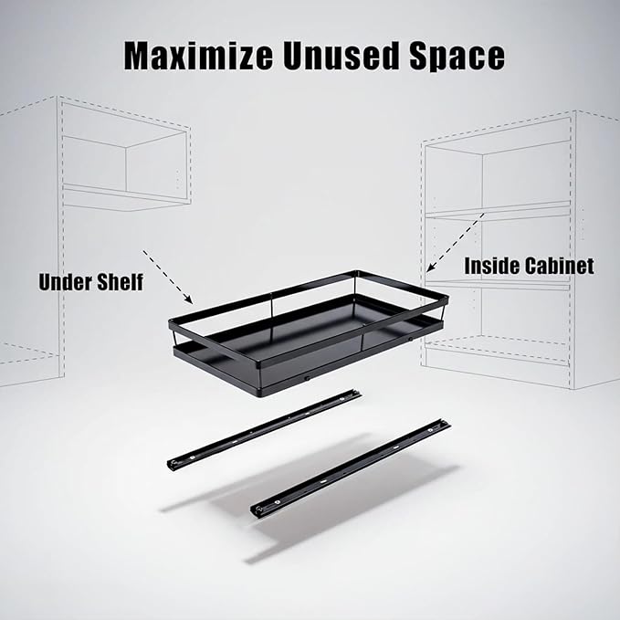 Under Sink Organizer, Dual-Rail Ball-Bearing, Under Kitchen Sink Organizer, 6-Level Adjustable, Under Cabinet Organizer, No-Drill Adhesive/Suction, Under Sink Storage