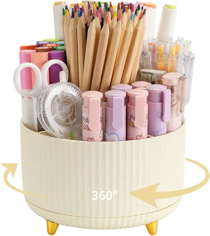 Camelmother 360°Rotating Pen&Pencil Holder For Desk With 5Slots Cute Office | Spacious Beautiful & Durable For Teachers Students Workers Easy Storage for Pens Stationery