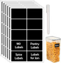 JIEHENG 180Pcs Chalkboard Labels for Jars, Waterproof Reusable Blackboard Stickers with 1 Liquid Chalk Markers, Kitchen Organization Labels Removable (Black, Rectangle)