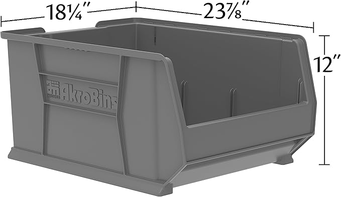Akro-Mils 30289 Super-Size AkroBins Plastic Storage Bins, Space-Saving Stackable Bins for Garage, Classroom, Warehouse Organization, 24" L x 18" W x 12" H, Red, 1-Pack