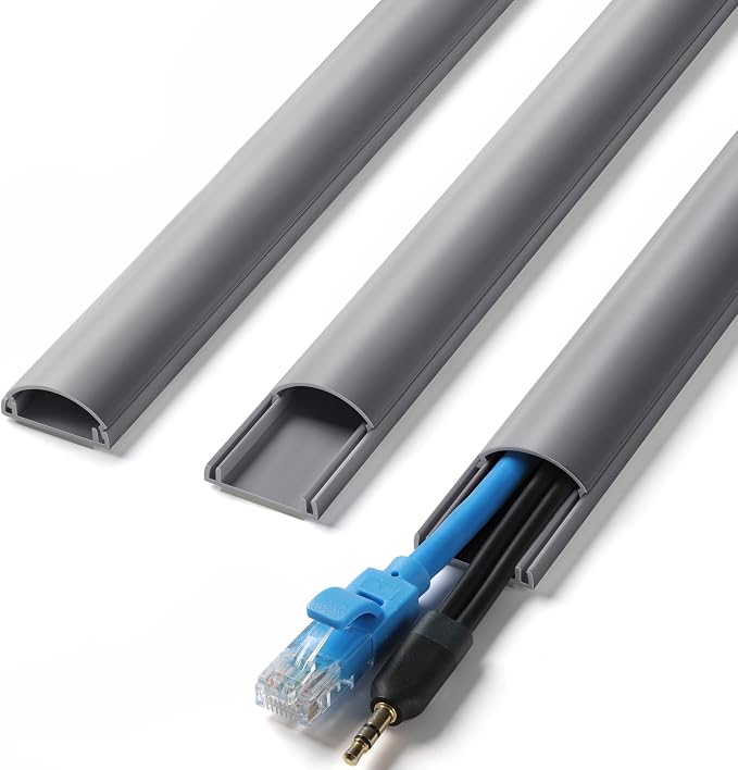 ZhiYo 85in Cord Covers for 1-2 Wires on Wall, D-Shaped 1" W x 0.4" H, Grey | Curved Design, Low-Profile Cord Hider, Self-Adhesive Cable Management Raceway for Wall-Mounted TV Wires, 6 Pack (14.2" Each)