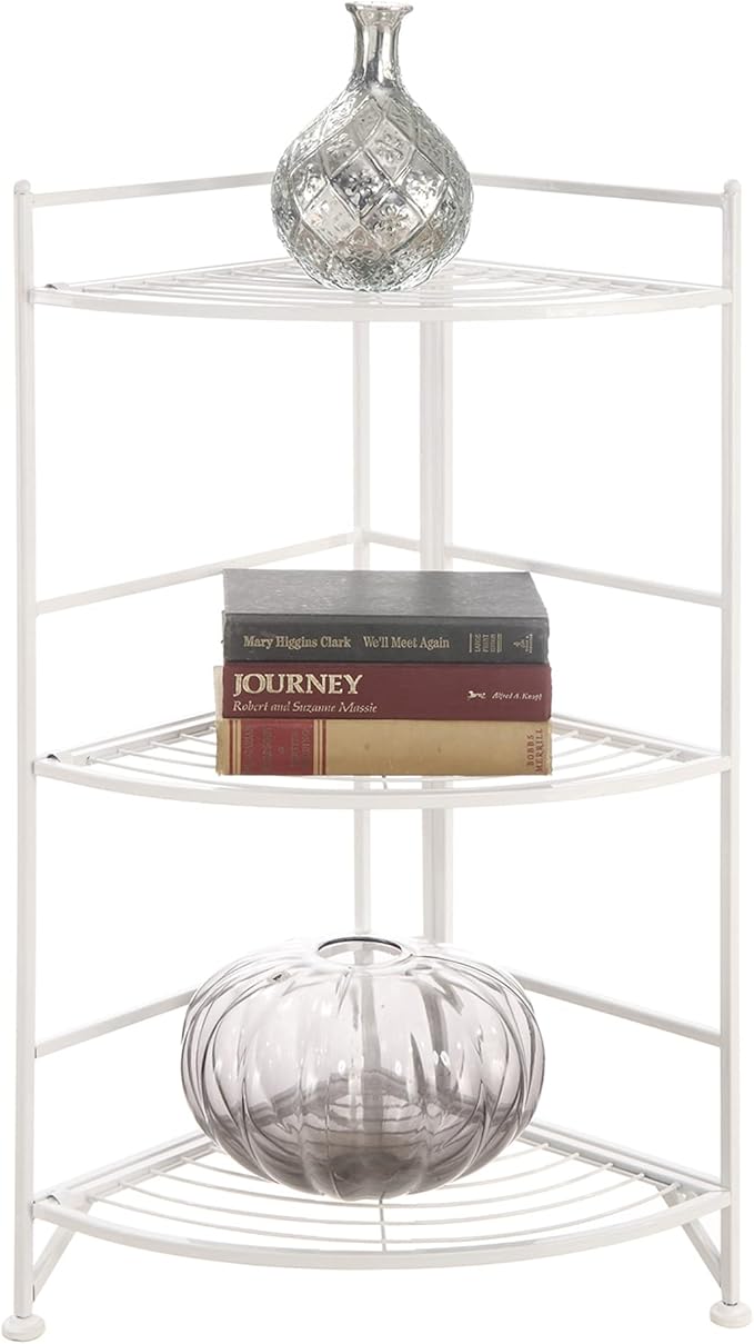 Convenience Concepts Xtra Storage 3 Tier Folding Metal Corner Shelf, White