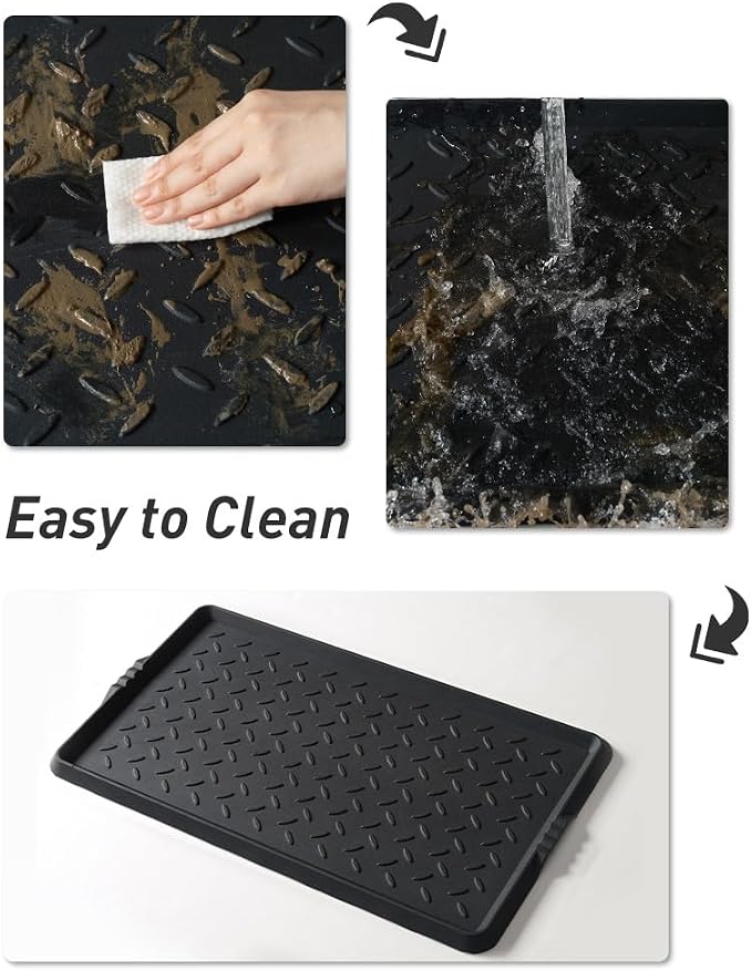SUPENUIN Boot-Tray Heavy Duty Rubber Mat with Lip Waterproof Shoe Mat Tray for Entryway Indoor Outdoor Multi Use Catch All Trays Entryway Shoe Storage 16x27.5 Inches