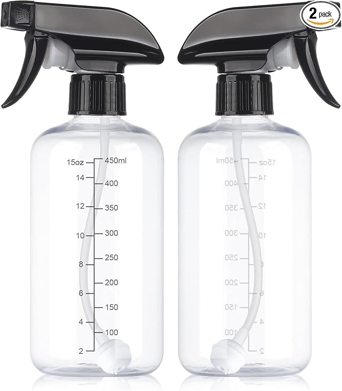 360° Spray Bottles 2 Pack 17oz Plastic Water Sprayer Small Squirt Bottle | Empty Water Spray Bottle Fine Mist Upside Down Containers with Adjustable Nozzle BPA Free for Hair Cleaning Cooking Plant Pet