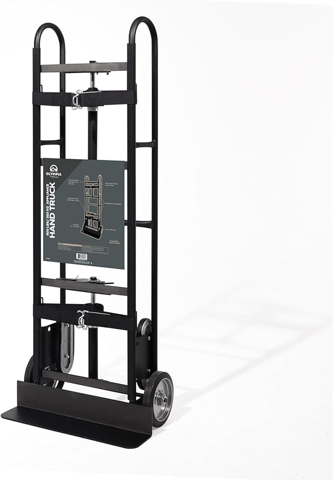 Olympia Tools 800LB Auto-Recoil Appliance Hand Truck - Moving Hand Truck with Easy-to-use Belt Tightener for Transport Large/Bulky Appliances Refrigerator Dolly - Heavy-Duty Furniture Dolly Trolley