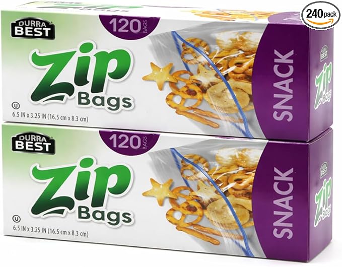 Snack Zip Bags - 240 Count | Resealable, Leak-Proof & Freezer Safe Food Storage Bags | BPA-Free Durable Double Zipper Seal for Snacks, Fruits, Veggies & Lunch | DURRA BEST
