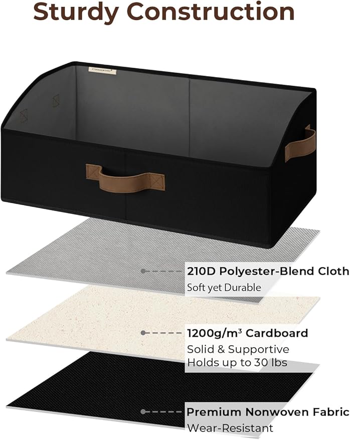 StorageWorks Closet Storage Bins, Trapezoid Organizer Box for Shelves, Fabric Clothes Bin, Foldable Organizing Baskets with Handles, Large, Black, 3-Pack